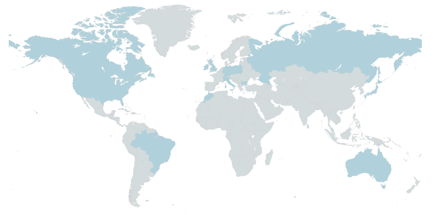 Weltkarte, die aufzeigt, woher Eltern kommen, mit denen Karen Netzel gearbeitet hat.